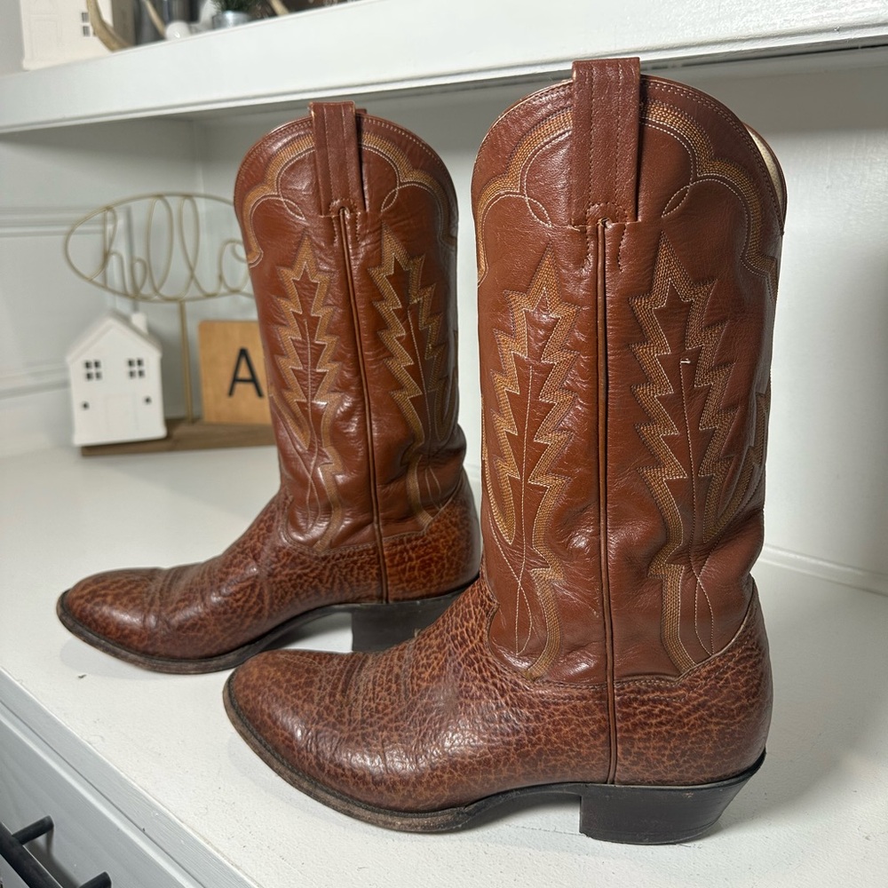 Panhandle Slim Cowboy Boots Mens 9.5D Brown Leather Western Textured Classic